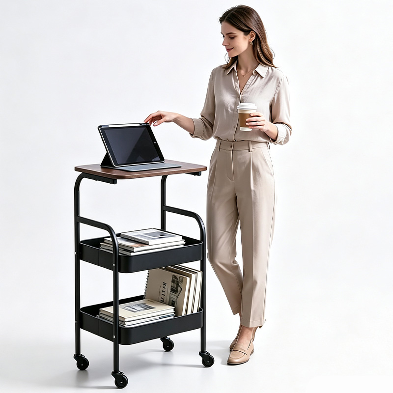 Book Cart Rolling - Mobile Rolling Utility Cart with Wooden