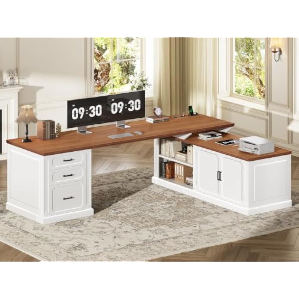 Office Furniture Plus - Farmhouse-style L-shaped workstation with modular configuration