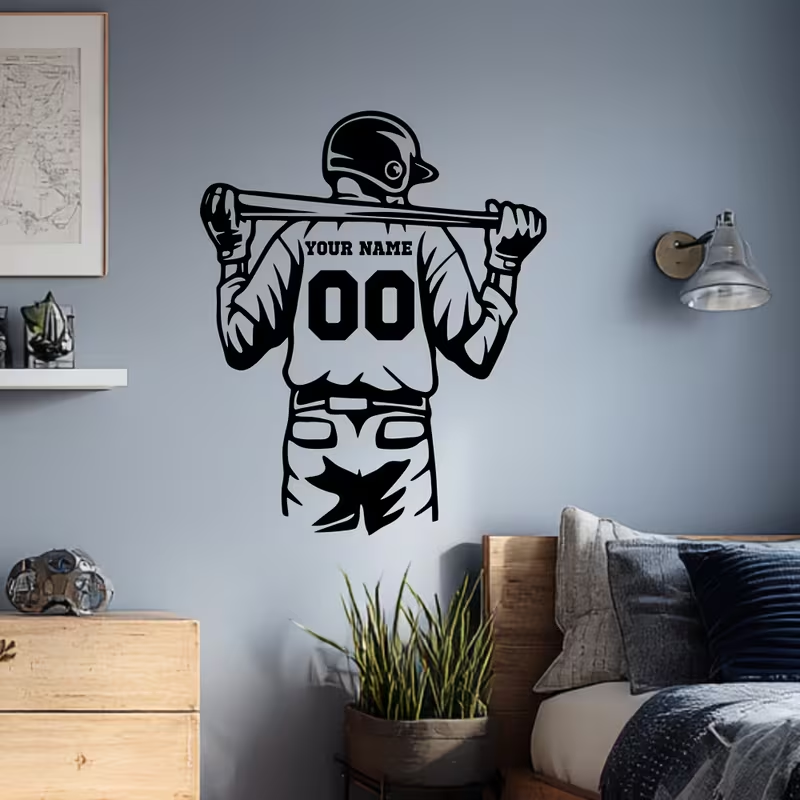 Office Furniture Names - 1pc Personalized Baseball Player Vinyl Wall